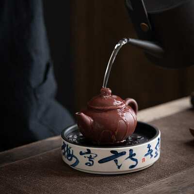 弥言诗文干泡壶承复古手工日式干泡台禅意圆形长方形泡茶小茶台