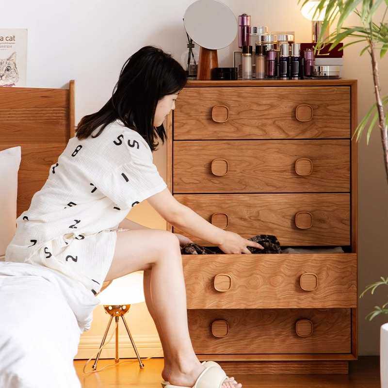 樱桃木方果五斗柜卧室床尾储物柜客厅靠墙中古柜实木收纳斗柜柜子