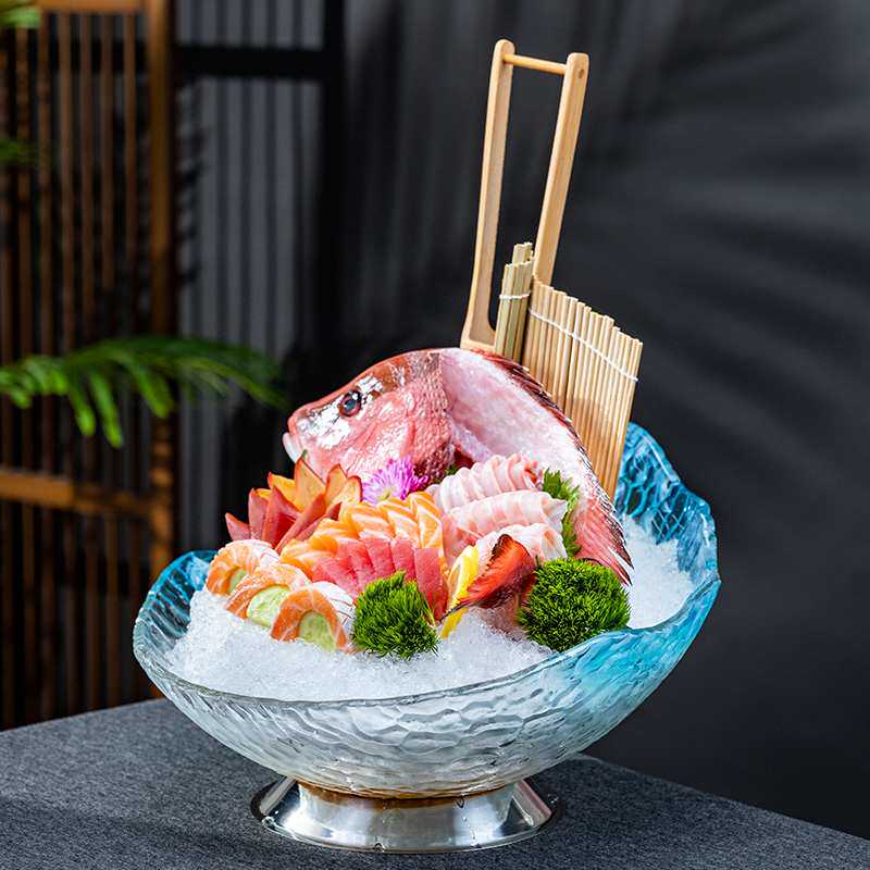 三文鱼刺身盘冰盘海鲜姿造鱼生刺生盘子牛肉蔬菜火锅餐具