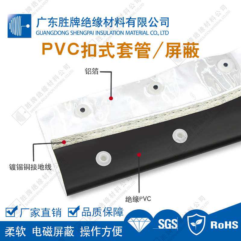 扭扣式PVC屏蔽铝箔套管银黑色电线保护管防电磁波干扰 便捷拆装