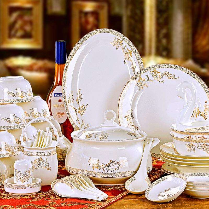 景德镇骨瓷餐具套装全套碗盘家用陶瓷碗碟盘整套家庭装碗筷HC