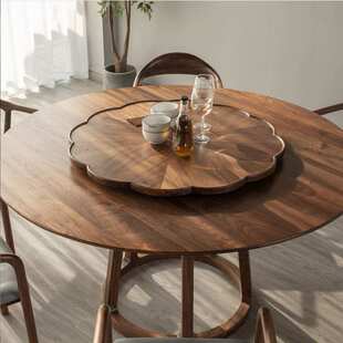 全实木黑胡桃木圆餐桌带转盘家用餐厅北欧轻奢现代简约式中式组合