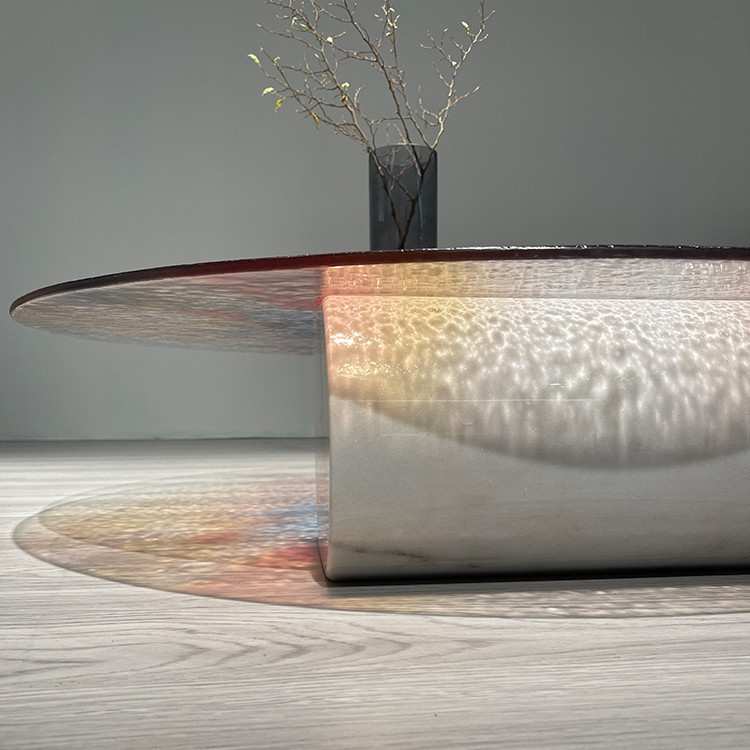 现代设计师玻璃彩色水波纹茶几彩虹水波纹茶几Baxter落霞茶几