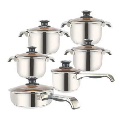 外贸货源不锈钢套装锅具 宽边把复合底汤锅12pcs cookware set