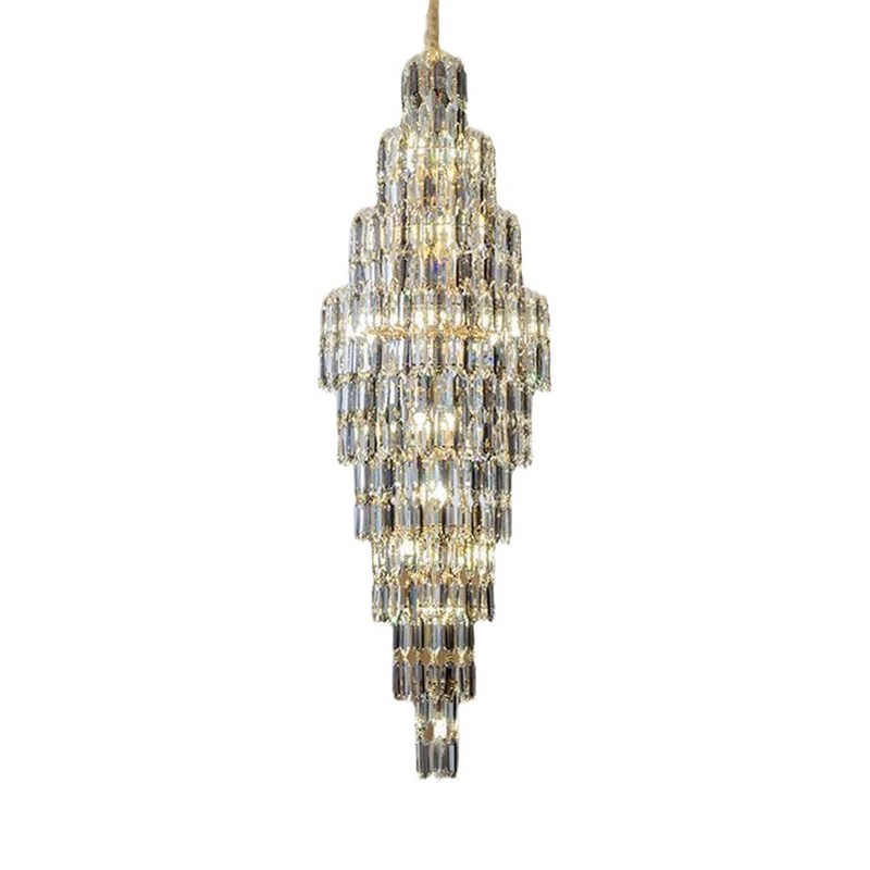 别墅客厅水晶灯酒店大堂s大吊灯复式楼中楼中空简约旋转楼梯长吊