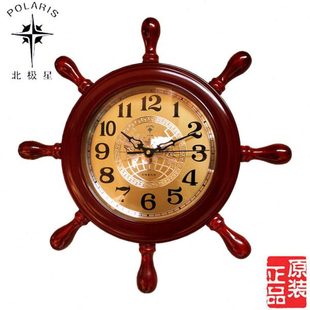地中海船舵钟表挂钟客厅现代静音北欧时钟石英钟实木报时舵手挂钟