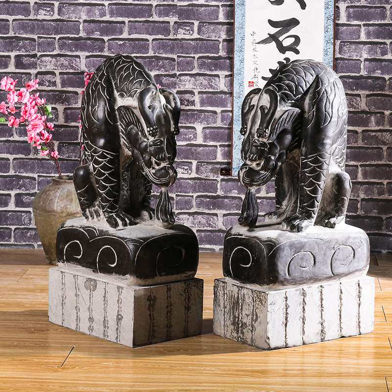 石雕门墩青石吸水兽摆件户外草坪灯日式庭院灯花园酒店落地灯园林