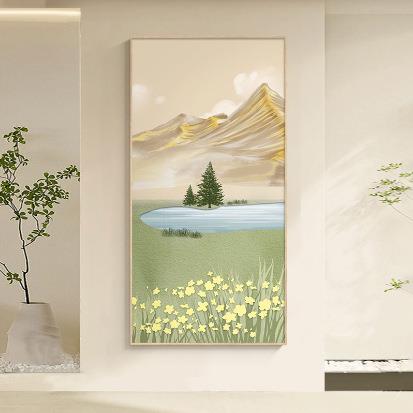 北欧风玄关装饰画绿色小清新入户走廊挂画肌理感有靠山过道壁画