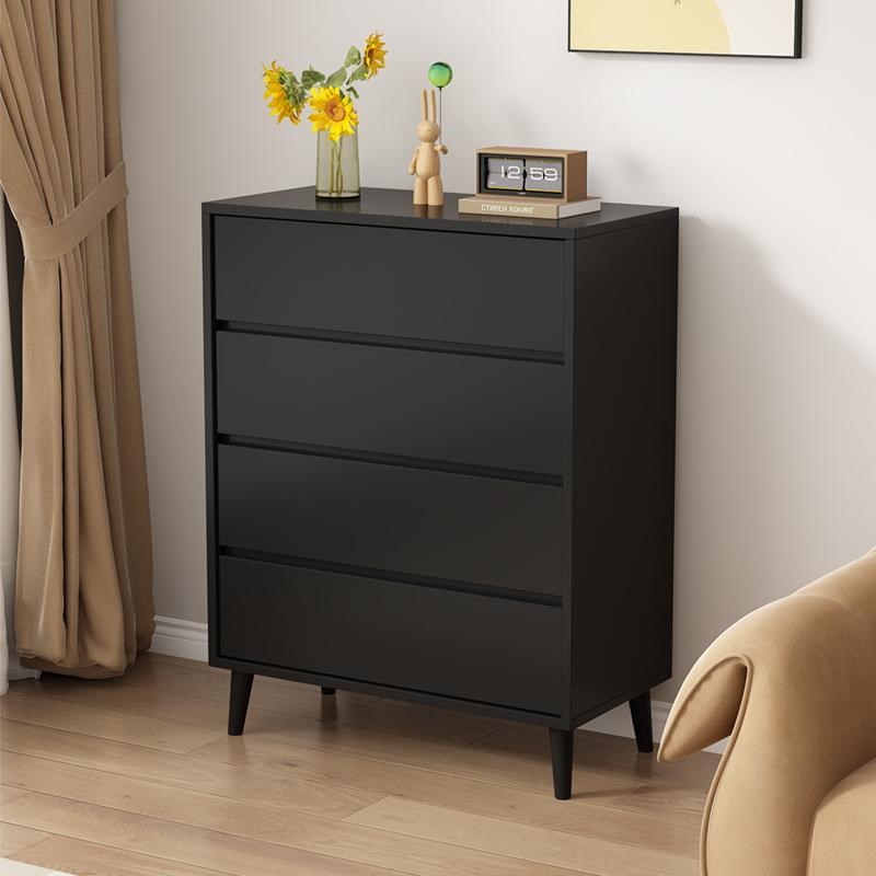 极简现代实木四斗柜卧室q床尾收纳柜30cm深黑色五斗抽屉储物柜客