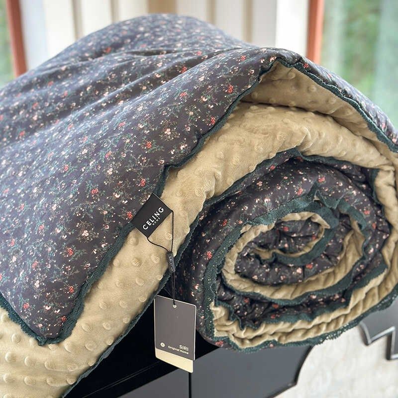 田园小碎花双层纱豆豆被子双人可水洗2m米空调Q春秋被加厚保暖冬