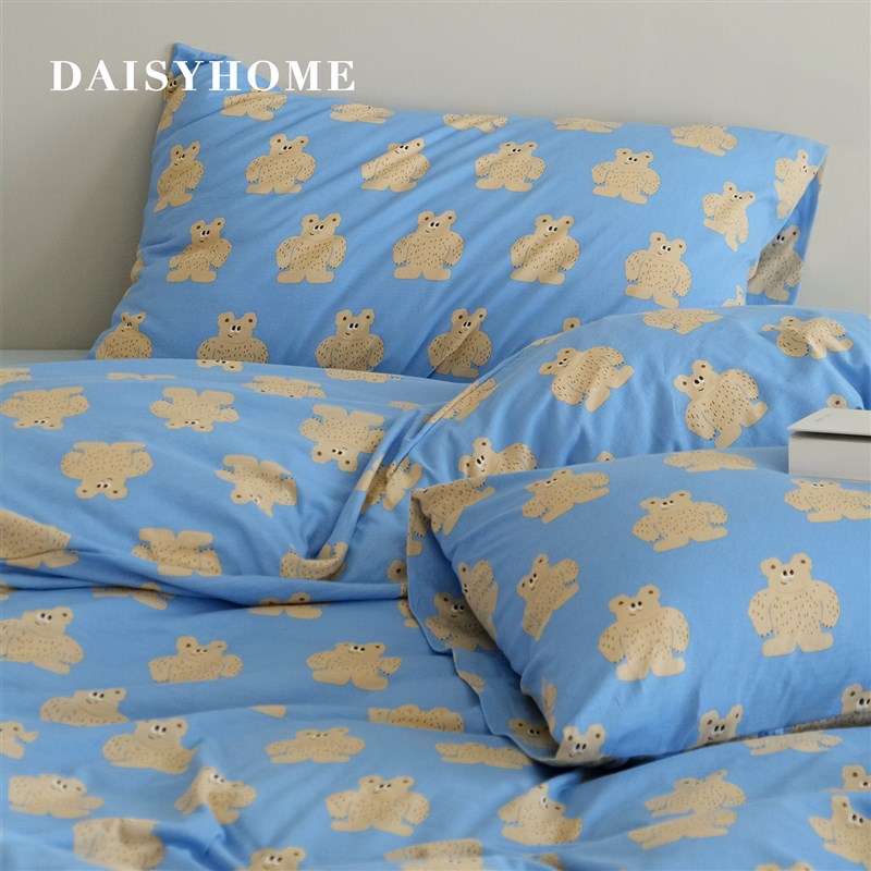 DAISYHOMEk呆呆熊趣味卡通针织棉全棉A类母婴裸睡床单笠被套四件