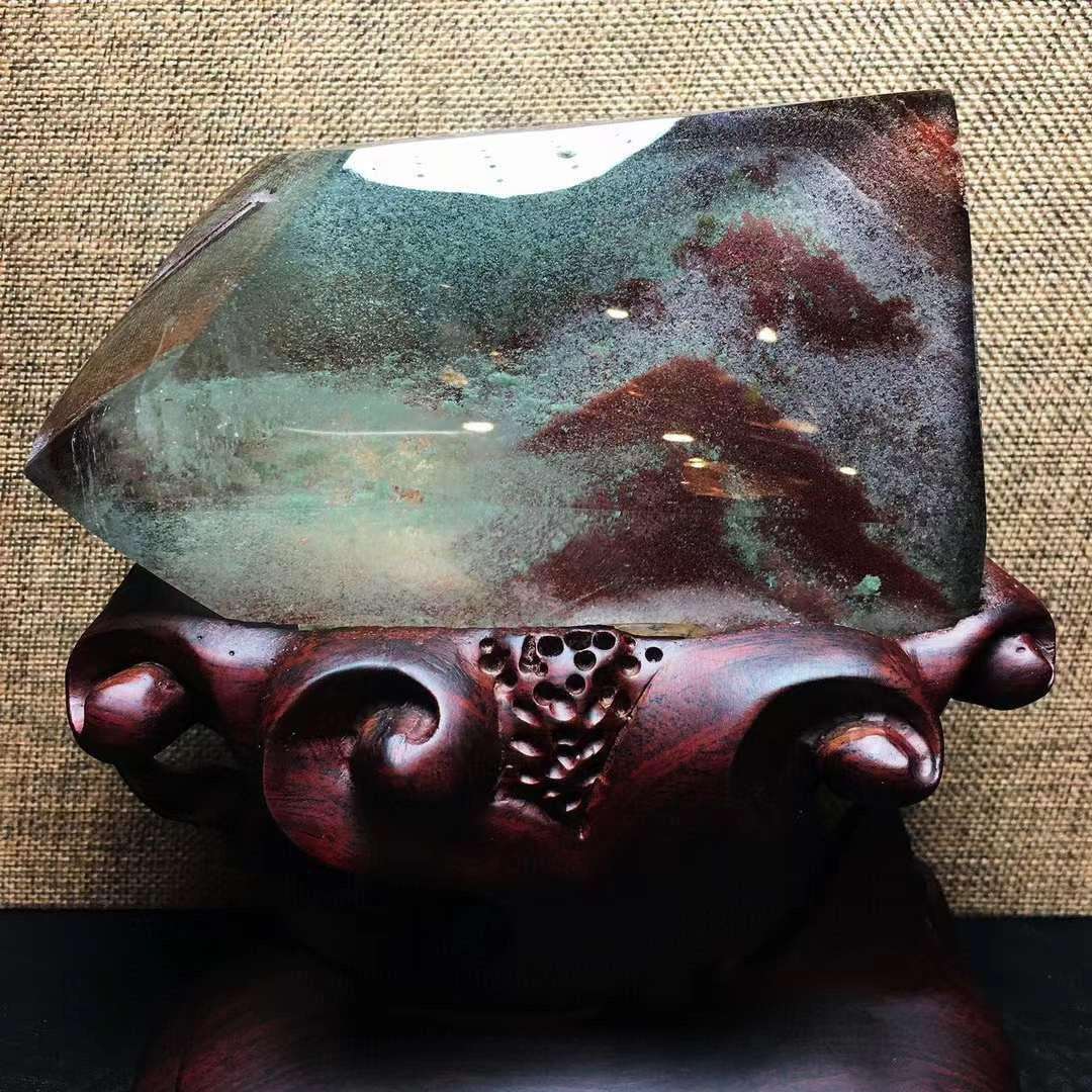 天然彩幽灵发晶景石绿幽灵千层山聚宝盆金字塔水晶幽灵原石摆件