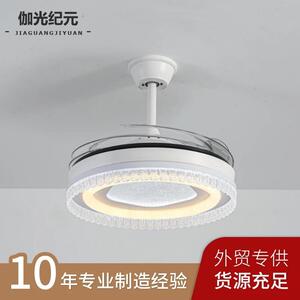 2025年新款跨境水晶三角隐形风扇灯超静音语音客厅餐厅卧室吊扇灯