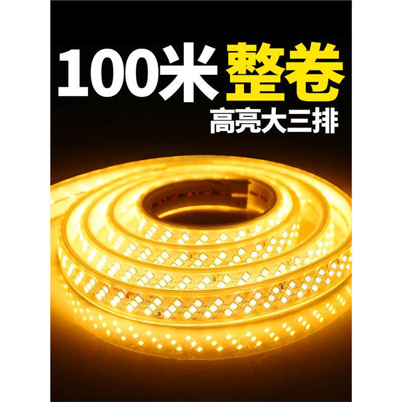 100米装led灯带条三色家用客厅吊顶装饰工程室外超亮户外防水220V