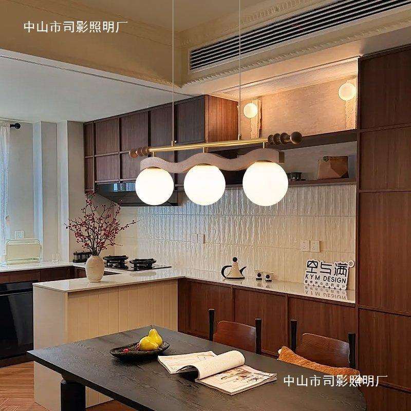 中古风餐厅吊灯木艺创意个性多头设计师餐桌全光谱护眼复古吊线灯
