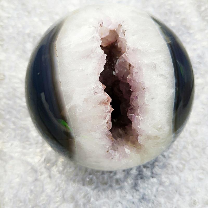 天然水晶紫水晶球紫晶洞开口笑球漂亮玛瑙纹 笑口常开摆件
