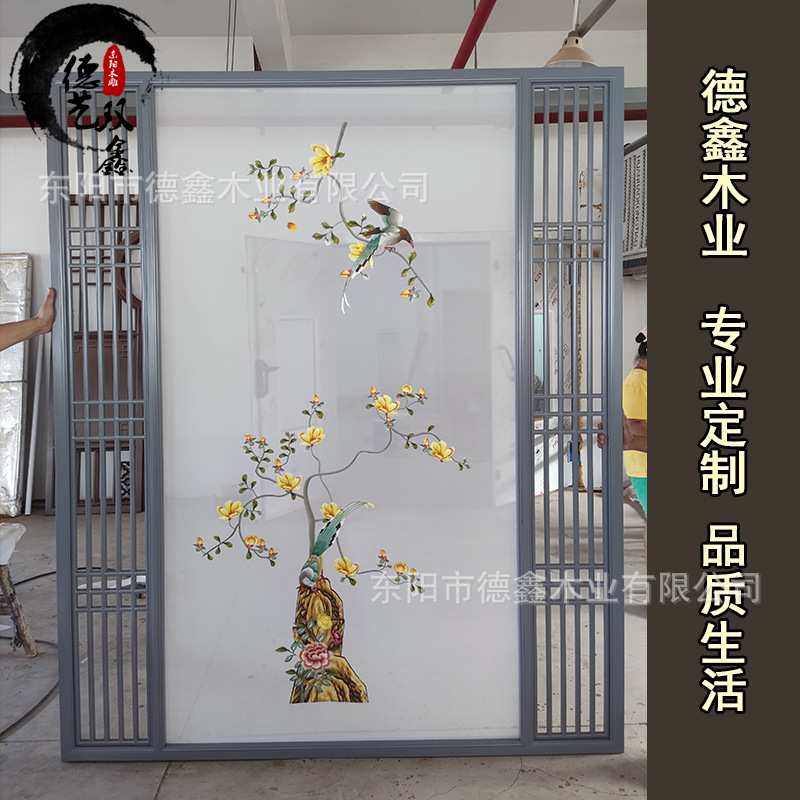 新中式现代简约布艺屏风 木质移动折叠入户玄关实木花格房间隔断