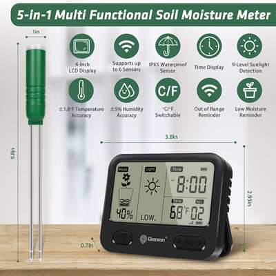 跨境专用多功能土壤温湿度计soil家用水温表湿度计5合1无线数显