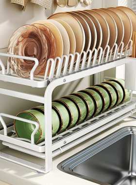 厨房置物架碗碟收纳架沥水架抽拉轨道台面多功能放碗架碗筷收纳盒