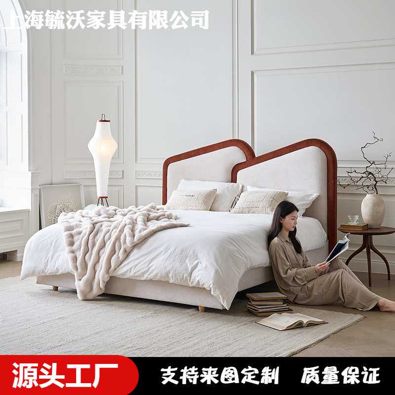 北欧山海床布艺床儿童床法式复古卧室双人床设计师1.8床酒店民宿