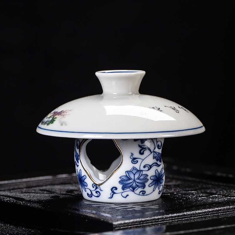 青花茶壶盖碗盖子底座白瓷青花瓷描金盖置复古青花壶置盖托