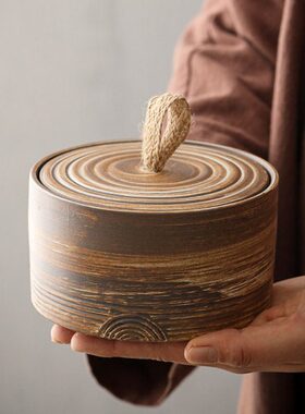 储物罐茶罐家用仓手工日式密封陶瓷茶茶叶罐花茶粗陶防潮复古醒