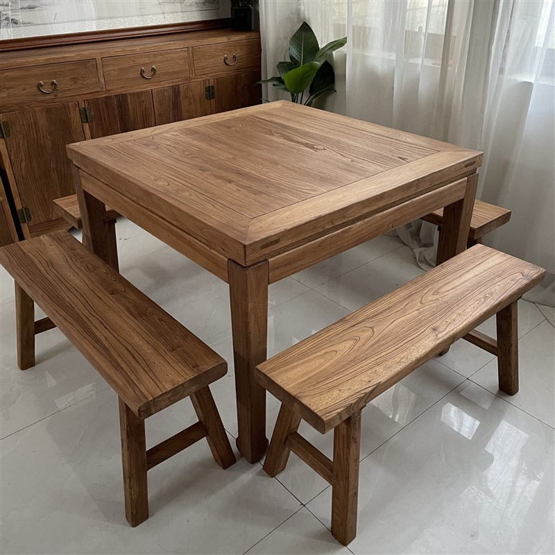 老榆木老式家用中堂八仙桌正方形实木商用餐桌复S古仿古农村四方