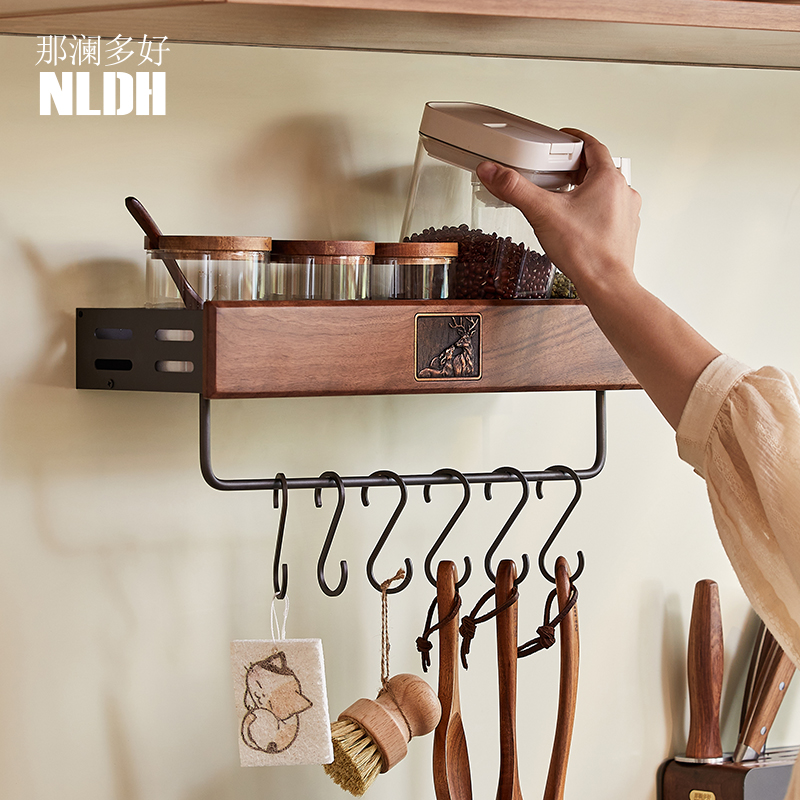 厨具挂钩免打e孔多功能壁挂式挂杆调味料收纳架墙上置物架铲勺挂