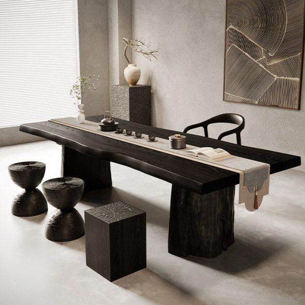 白蜡木纹理侘寂风茶桌茶台家用碳化黑简约现代客厅实木茶桌椅组合,住宅家具,家用茶台/茶桌,淘宝优惠券,粉丝福利购,淘宝优惠卷