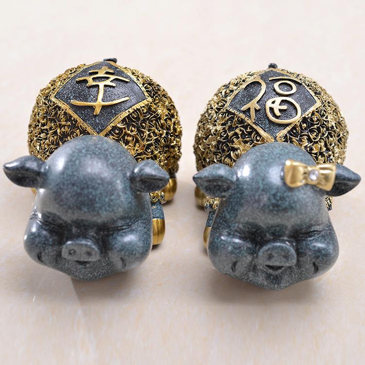 树脂工艺品欧式蓝色大号幸福猪摆件 创意客厅电视柜家居装饰品