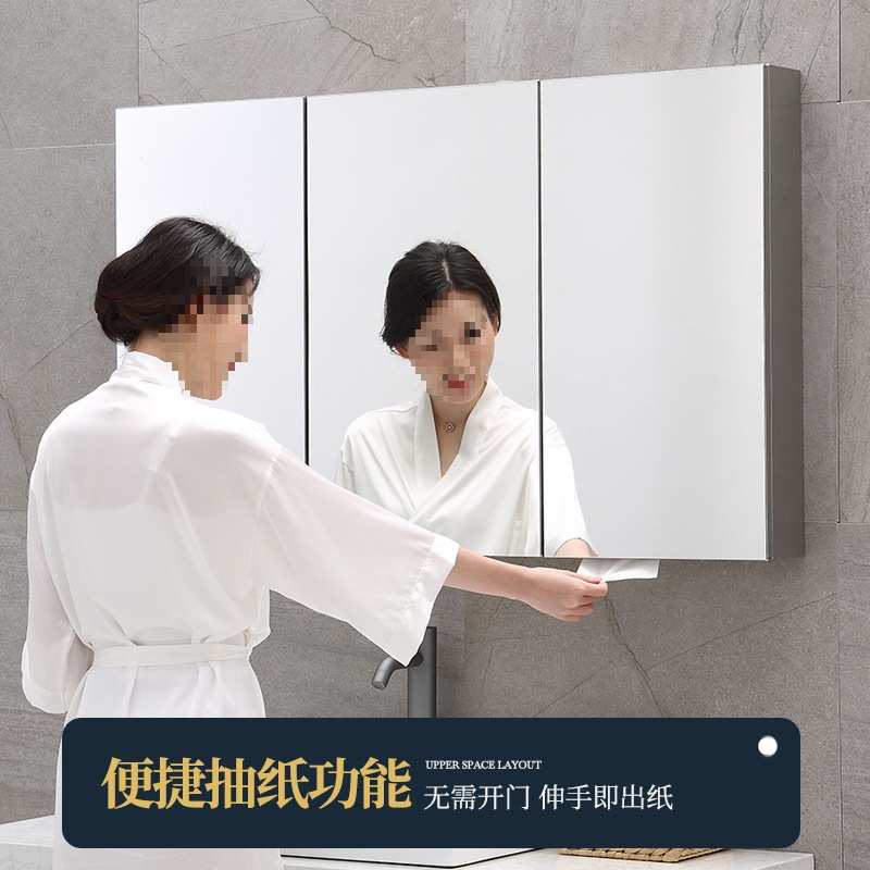 镜柜挂墙式不锈钢浴室镜子柜单独带灯镜面柜可订洗手间led收新品