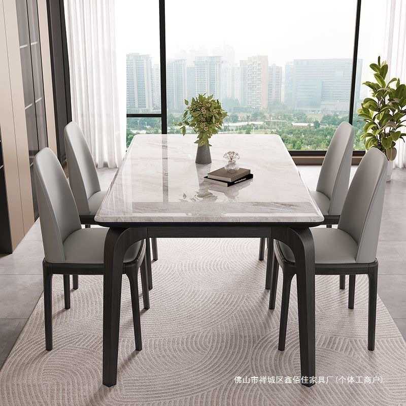 天然超晶石实木餐桌椅组合微晶石北欧现代简约家用高端大理石餐台