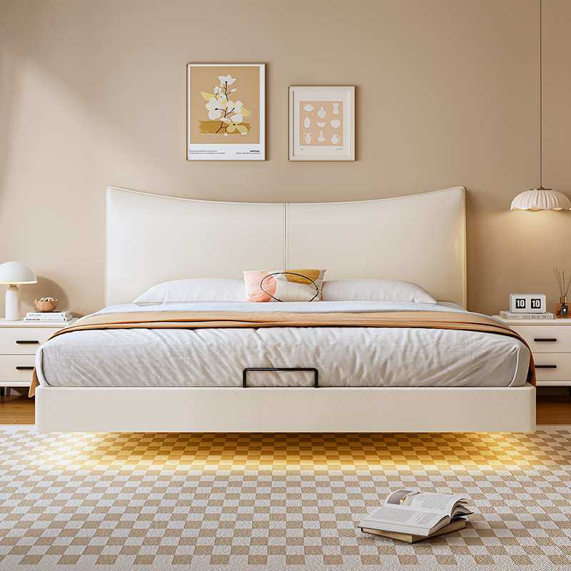 新款悬浮床现代简约双人床大气轻奢主卧大床意式极简卧室皮艺床