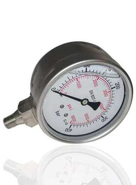 全钢压力表不锈钢充油耐震径向立装316L螺纹YNBF100 400bar ZG1/4