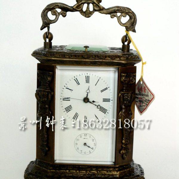 钟表 四功能皮套钟 古典纯铜机械 小座钟 报时闹钟 仿古董做旧