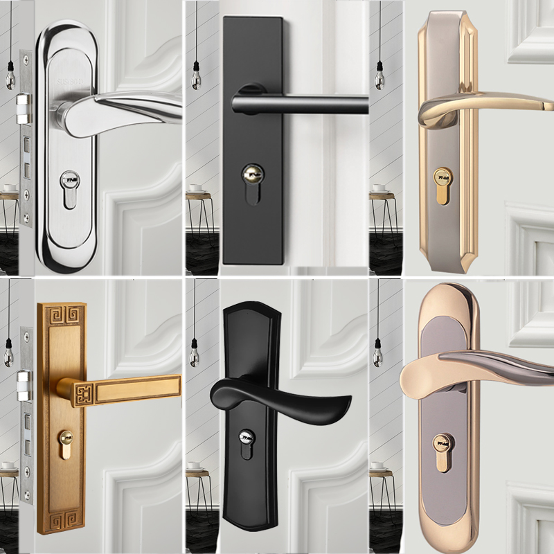 室内家用通用型静音门p锁磁吸黑色门把手老式门卫生间卧室木门锁