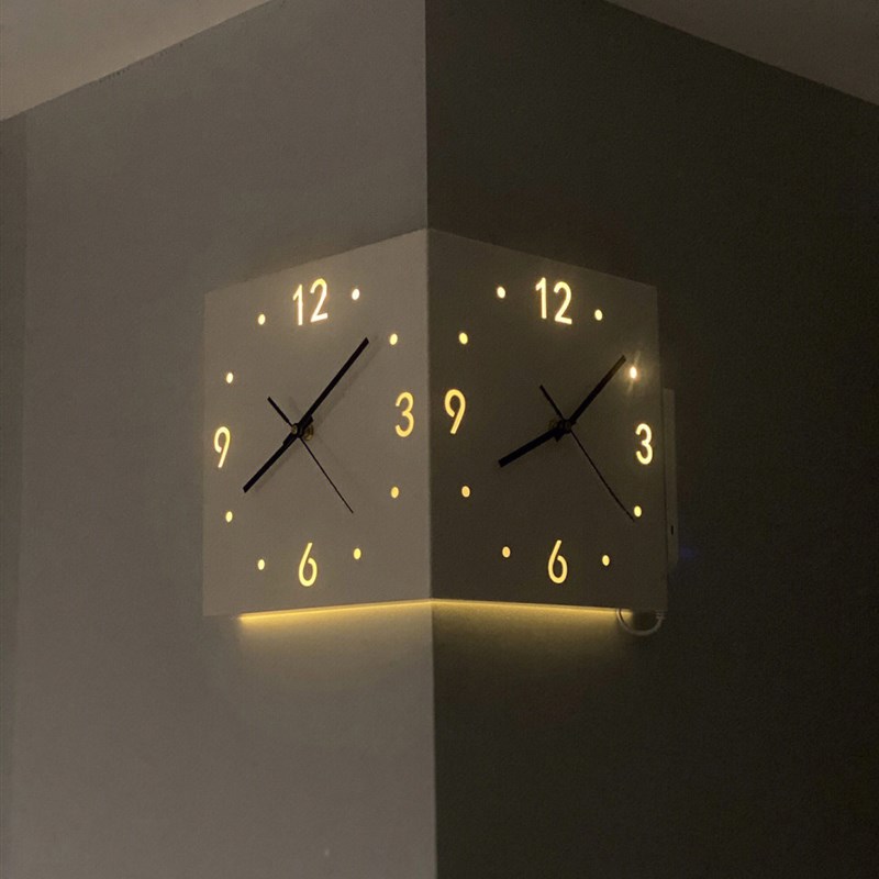 2023新款网红创意时钟壁灯挂钟双面转角家用客厅钟表W现代简约创