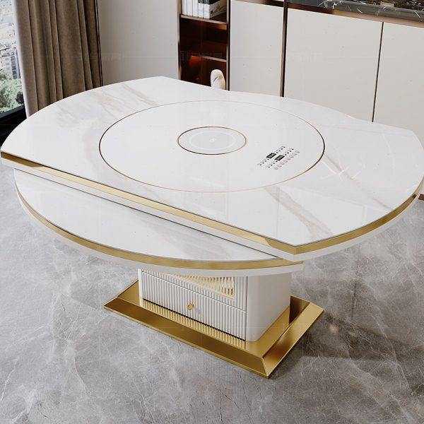 岩板多功能餐桌带电磁炉暖菜转盘现代简约家用轻奢智能餐桌椅组合,住宅家具,岩板餐桌,淘宝优惠券,粉丝福利购,淘宝优惠卷