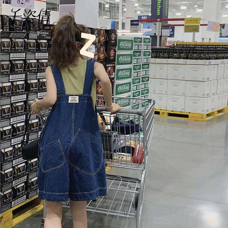 盐系牛仔背带短裤夏季女2025新款设计感复古减龄宽松小个子阔腿裤