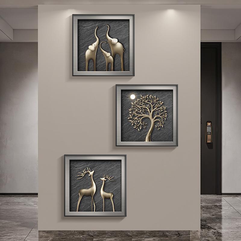 现代轻奢玄关高级感装饰画走廊过道组合壁画餐厅立体入户大气挂画