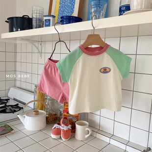 韩版童装儿童短袖套装夏天女宝宝衣服婴童撞色两件套婴儿纯棉夏装