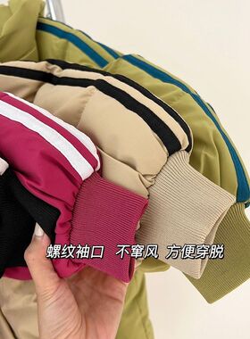 童装2023秋冬新款韩版儿童棉衣中长款纯色加厚棉袄男女童连帽外套