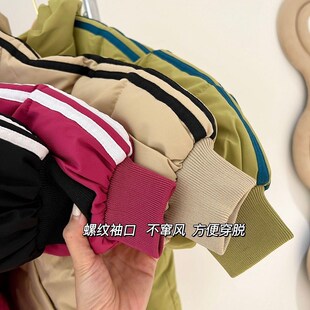 童装2023秋冬新款韩版儿童棉衣中长款纯色加厚棉袄男女童连帽外套