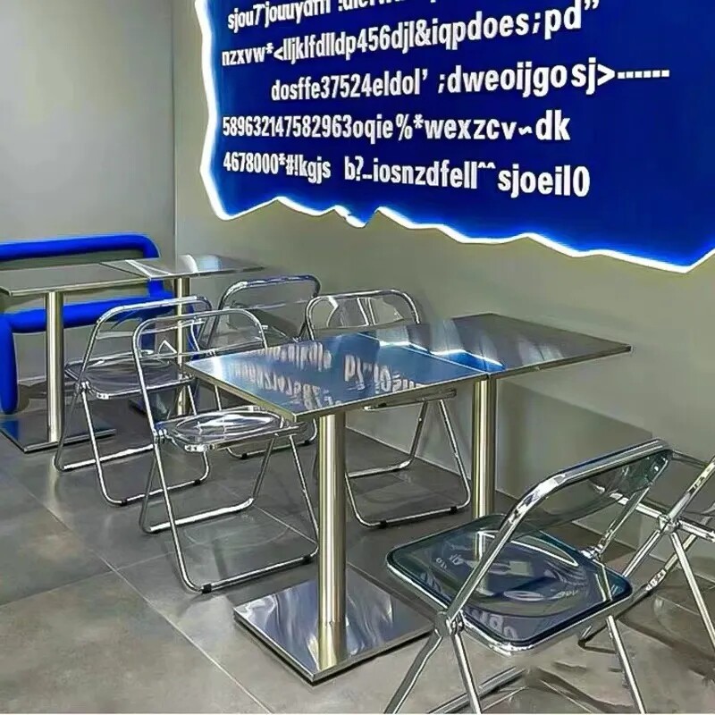 定制咖啡店不锈钢桌子长方桌户外金属铁艺网红饭厅工业风餐桌椅j.