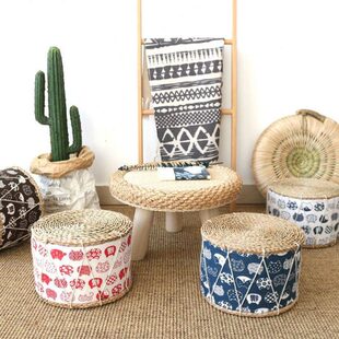 中国风日式简约草编蒲团坐垫民宿茶室小草墩子居家小凳子飘窗垫