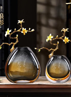 珐琅彩轻奢琉璃花瓶客厅摆件水晶玻璃客厅电视柜玄关X高端乔迁礼