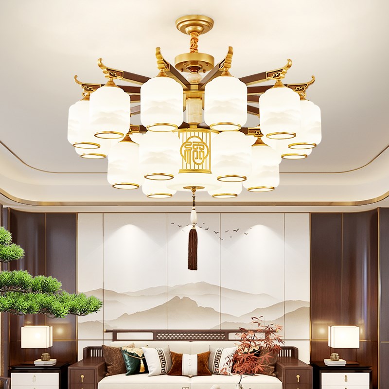 新中式吊灯客厅灯实木吸顶灯中国风别墅F大气大厅餐厅吊灯2024新