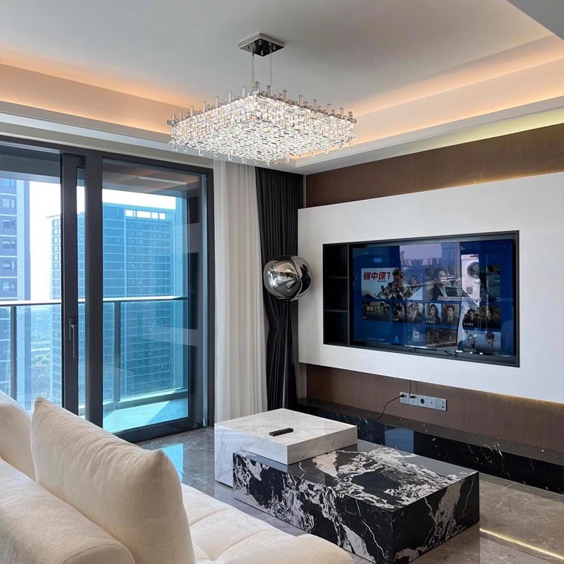 意式轻奢客厅吊灯后现代简约创艺方形水晶L灯具别墅大厅主灯高级