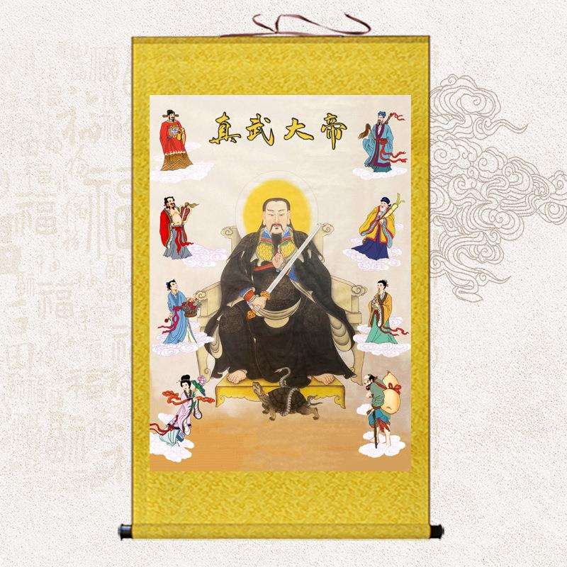 真武大帝挂画玄天上帝画像玄关客厅丝绸卷轴画供奉八仙过海神像画