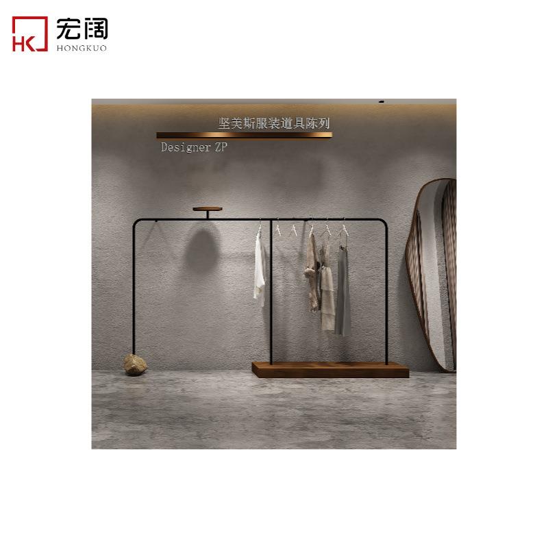 服装店展示架实木上墙不锈钢挂衣架落地衣架原木质货架陈列架轻奢图片